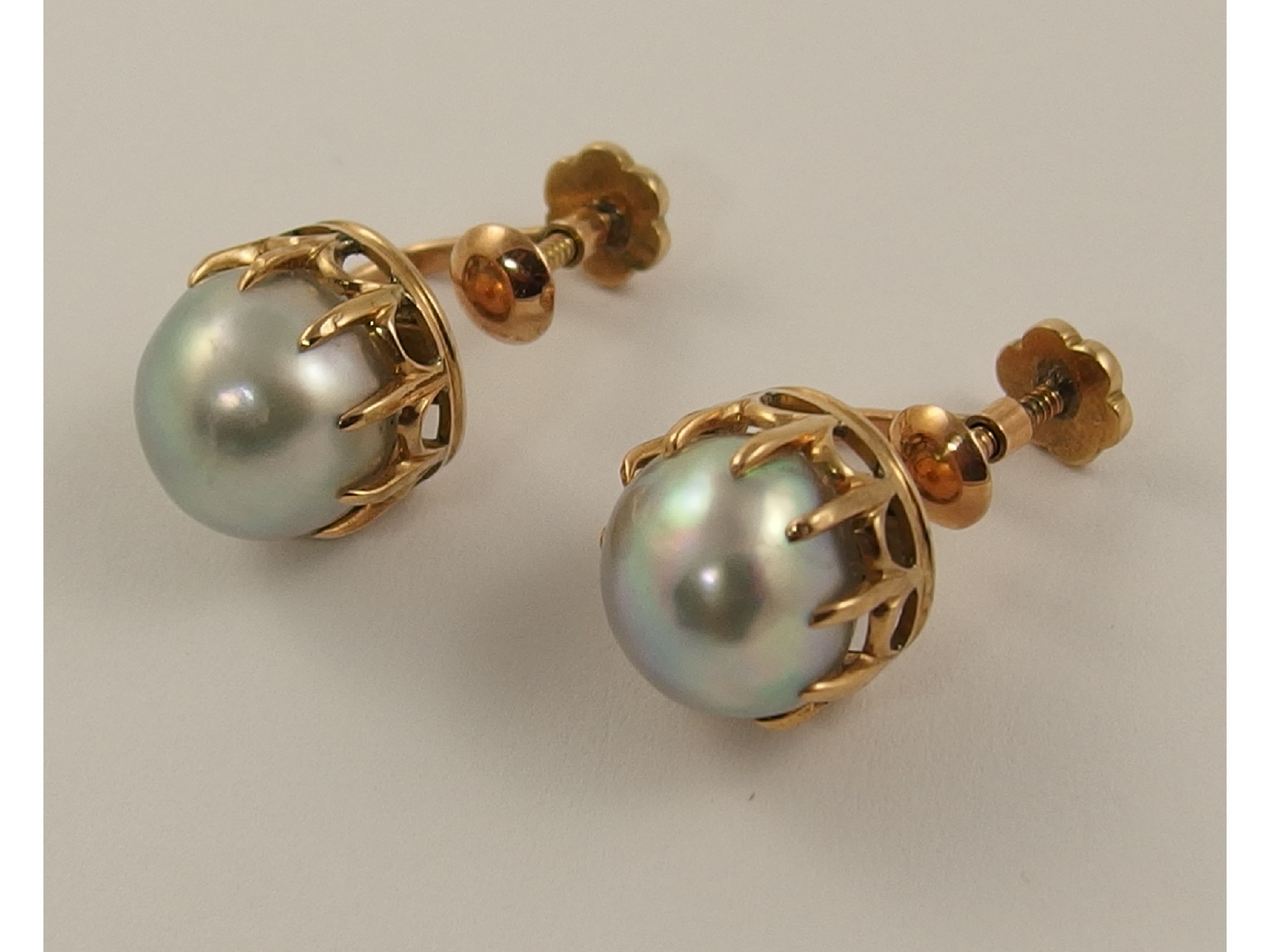 Appraisal: A pair of ct gold grey baroque pearl earrings