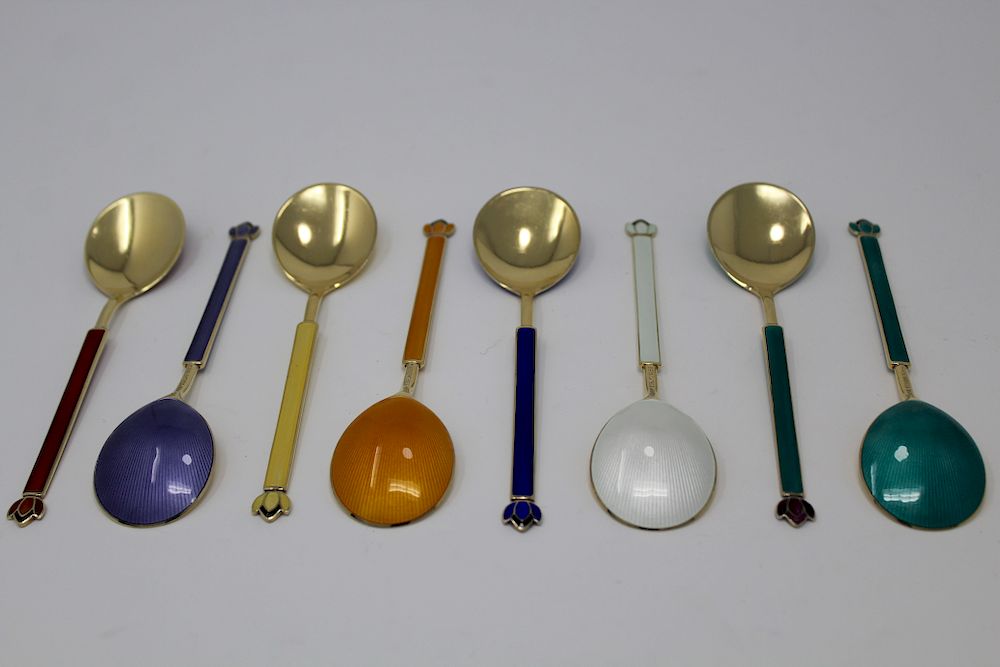 Appraisal: David Anderson Sterling Enameled Spoons David Anderson Demitasse Sterling Enameled