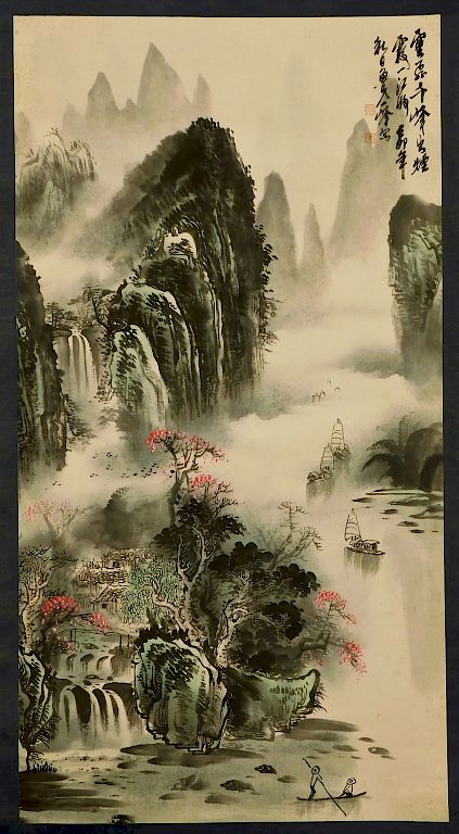 Appraisal: Japanese Mountain Landscape Hanging Wall Scroll Japan Meiji Period Literati