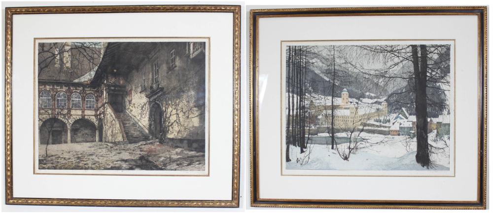 Appraisal: LUIGI KASIMIR Austria - two etchings and aquatints Lilienfeld Monastery