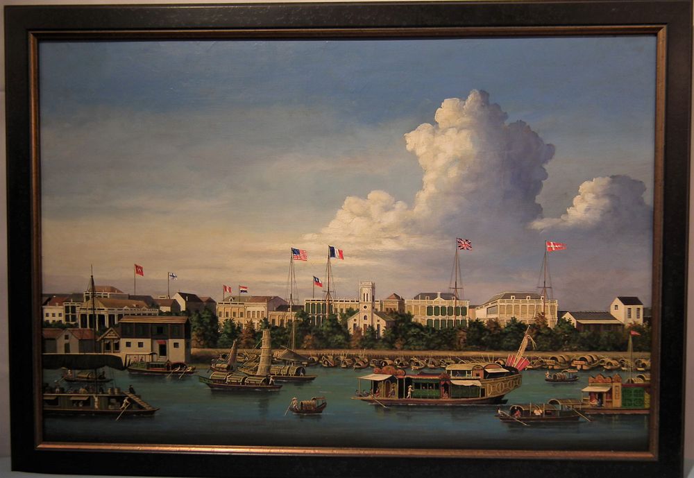 Appraisal: SIGNED CHINA TRADE OIL PAINTING - CANTON FACTORIES Large China