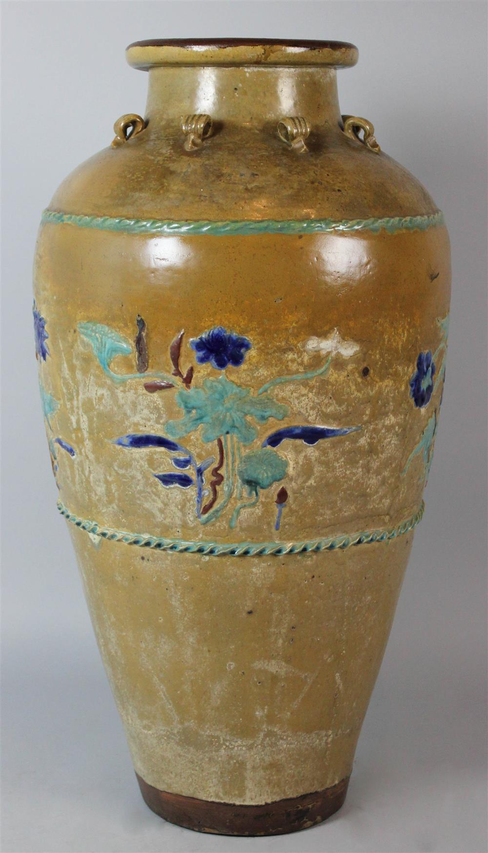 Appraisal: CHINESE TALL MOLDED STORAGE JAR TH CENTURY of baluster form