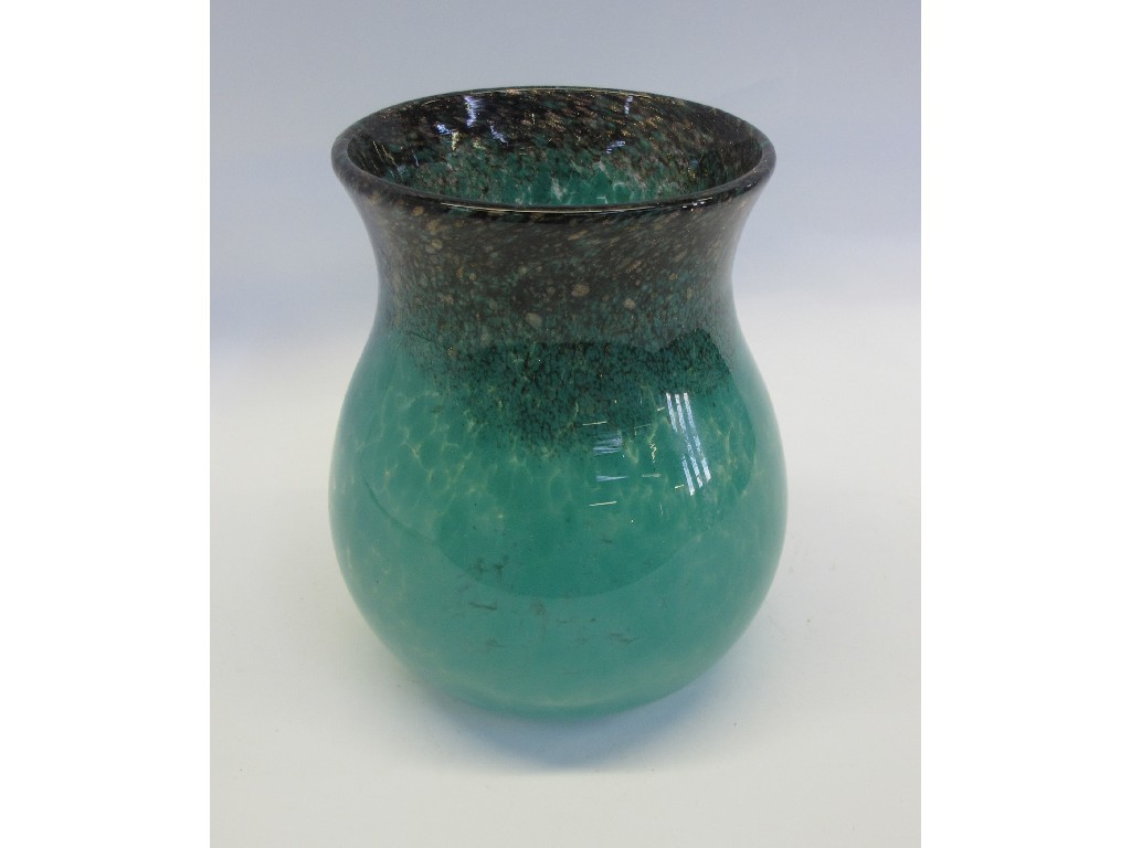 Appraisal: Monart green glass vase with gold aventurine