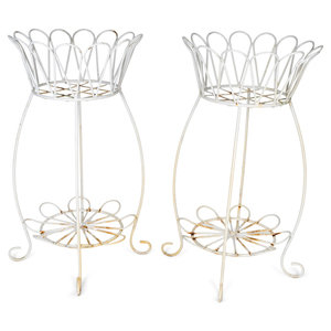 Appraisal: A Pair of White Painted Iron Wirework Plant Stands TH