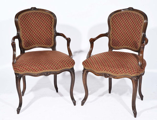 Appraisal: A PAIR OF FRENCH STYLE BEECHWOOD FAUTEILS each with chequered