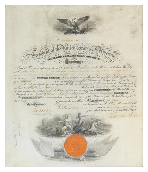 Appraisal: PIERCE FRANKLIN Partly-printed vellum Document Signed as President appointing Charles