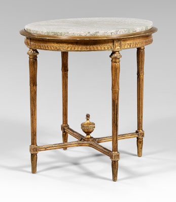 Appraisal: Louis XVI style gilt center table variegated green-to-gray marble top