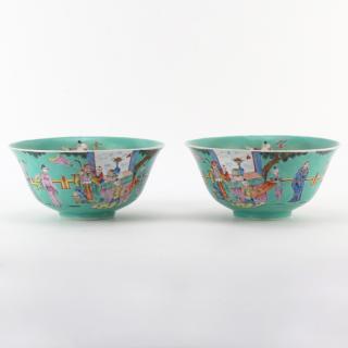 Appraisal: Pair of Antique Chinese Republic Period Enamel Hand Painted Bowl