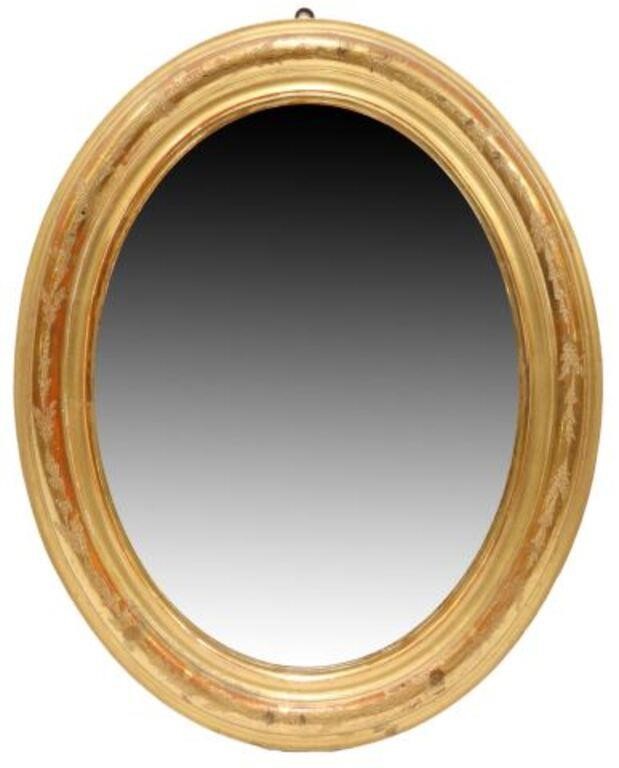 Appraisal: French giltwood mirror th c oval frame with foliate scroll