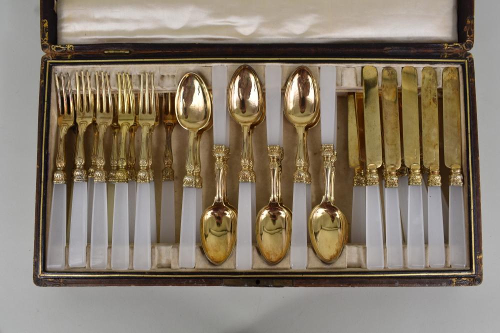 Appraisal: CONT GILT SILVER GLASS DESSERT FLATWARE SERVICEEarly th Century The