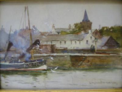 Appraisal: JAMES MACASTER d Scottish Port with Fishing Boat watercolour and