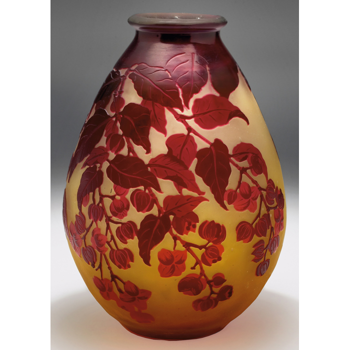 Appraisal: Fine Galle vase large bulbous shape in frosted and yellow