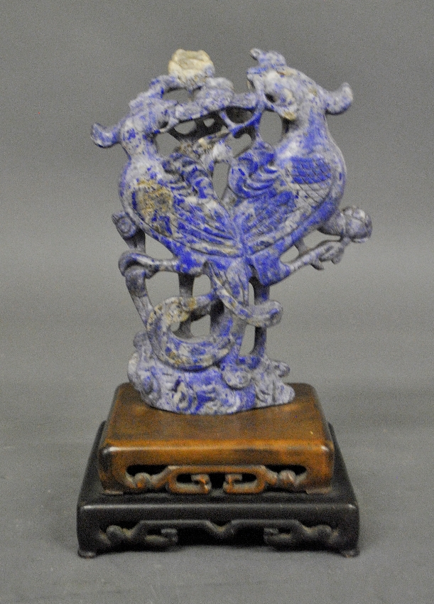 Appraisal: - Chinese carved lapis lazuli bird figural group th c