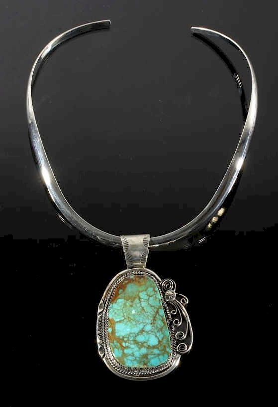 Appraisal: Signed Navajo Royston Turquoise Pendant Choker Included in this lot