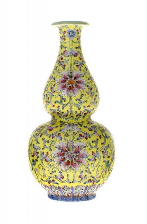 Appraisal: A CHINESE YELLOW GROUND PORCELAIN DOUBLE GOURD SHAPED VASE with