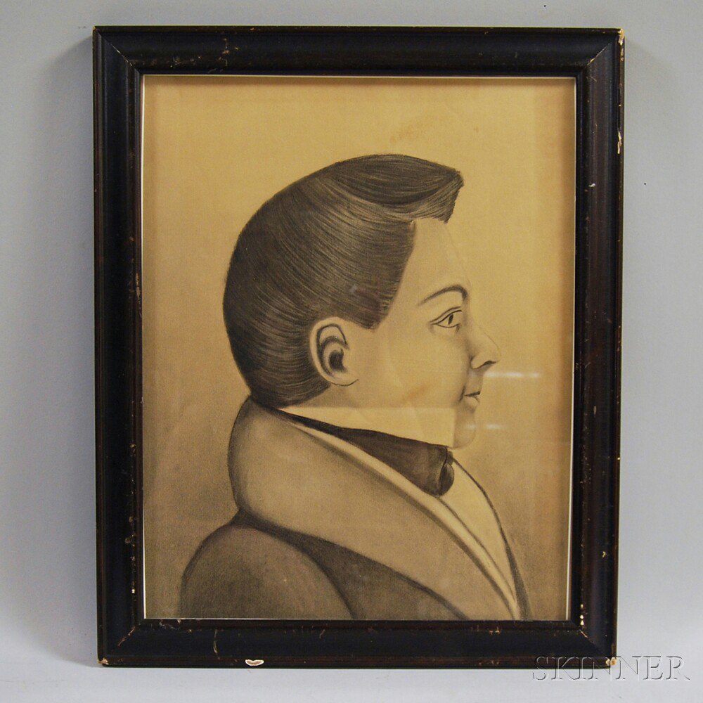 Appraisal: Framed Charcoal Portrait Profile Sketch of a Gentleman America early