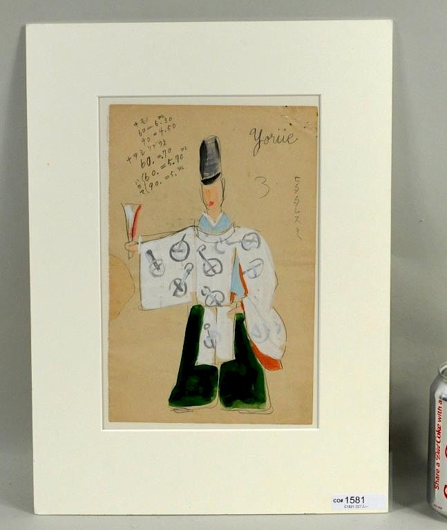 Appraisal: L T Foujita Japanese Costume Design Gouache Leonard Tsuguharu Foujita