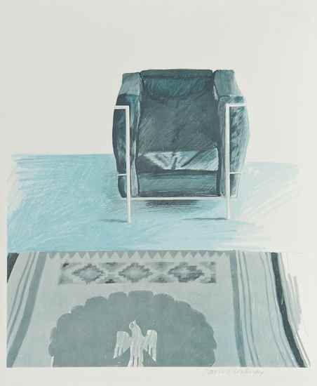 Appraisal: David Hockney b after Corbusier Chair and Rug offset lithograph