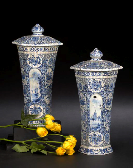 Appraisal: Fine Pair of Greek A Manufactory Delft Blue-and-White Fluted Hexagonal