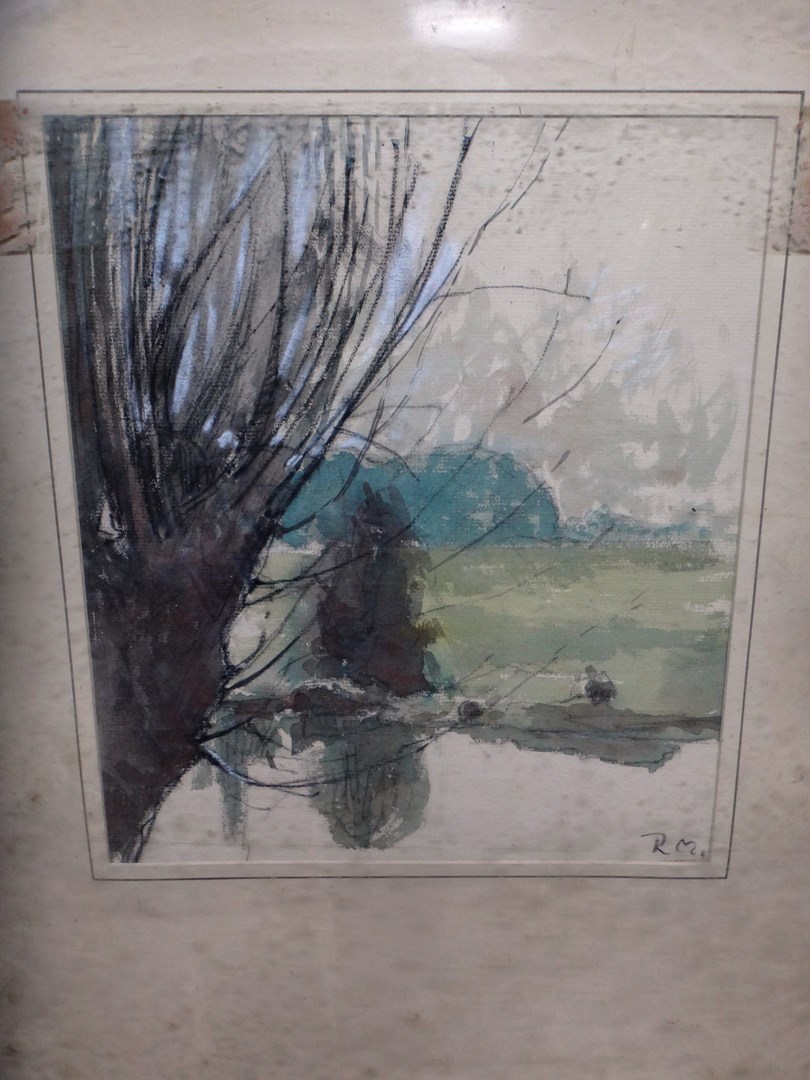 Appraisal: Rodrigo Moynihan - River scene watercolour over pencil signed with