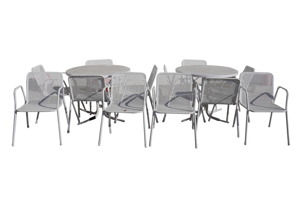 Appraisal: SET OF WHITE PATIO FURNITUREcomprising two white painted aluminum tables