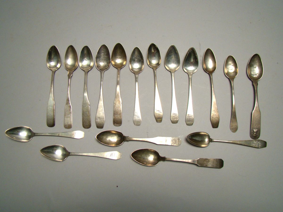 Appraisal: SEVENTEEN AMERICAN SILVER TEASPOONS Late th Early th CenturyBy various