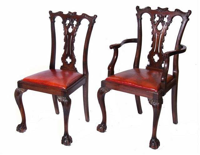 Appraisal: A SET OF EIGHT CHIPPENDALE STYLE MAHOGANY DINING CHAIRS consisting