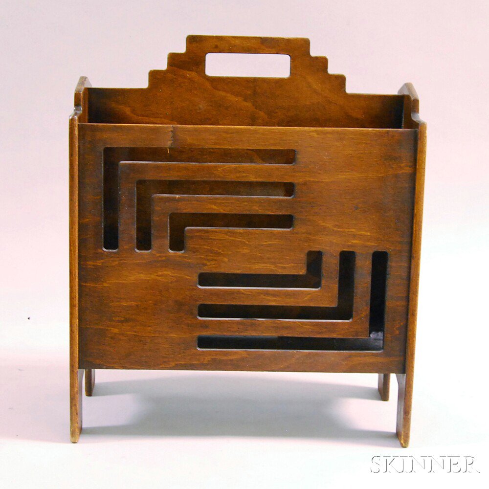 Appraisal: Art Deco Hardwood Magazine Rack the sides with geometric pierced