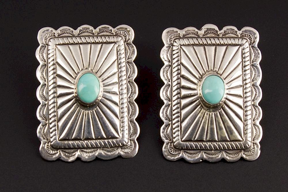 Appraisal: Sterling Silver Concho style Earrings Sterling Silver Rectangle Concho style