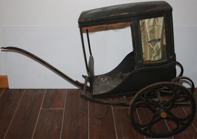 Appraisal: MID- TH CENTURY DOLL S CARRIAGE PAINTED WOODENFINISH WITH STENCILING