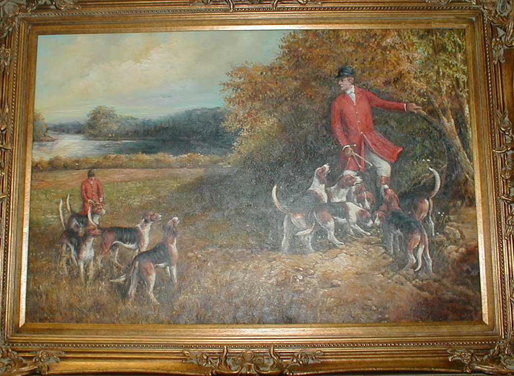 Appraisal: thC School Fox hunting gone to cover oil on canvas