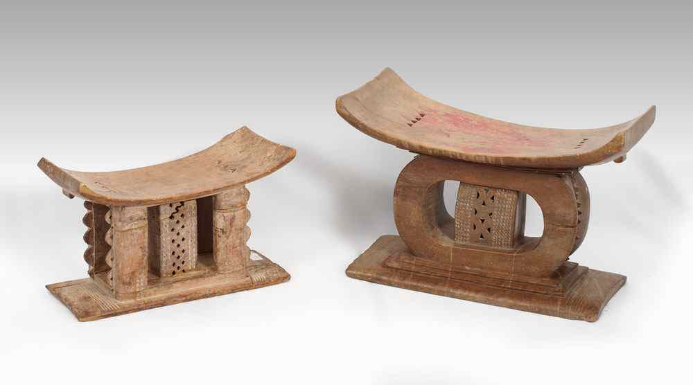 Appraisal: CARVED AFRICAN PAIR OF STOOLS ASHANTI Piece Lbs '' x