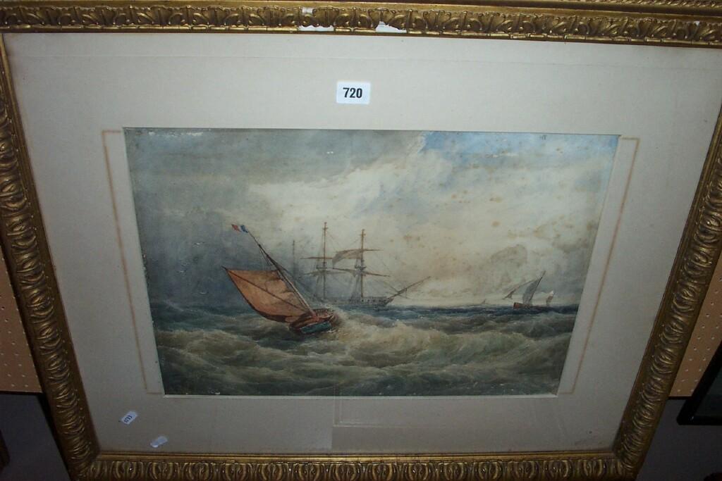 Appraisal: A th century watercolour of a marine scene with -masted