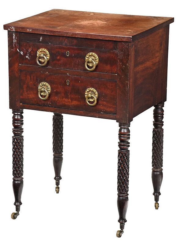 Appraisal: Federal Figured Mahogany Two Drawer Side Table American - with