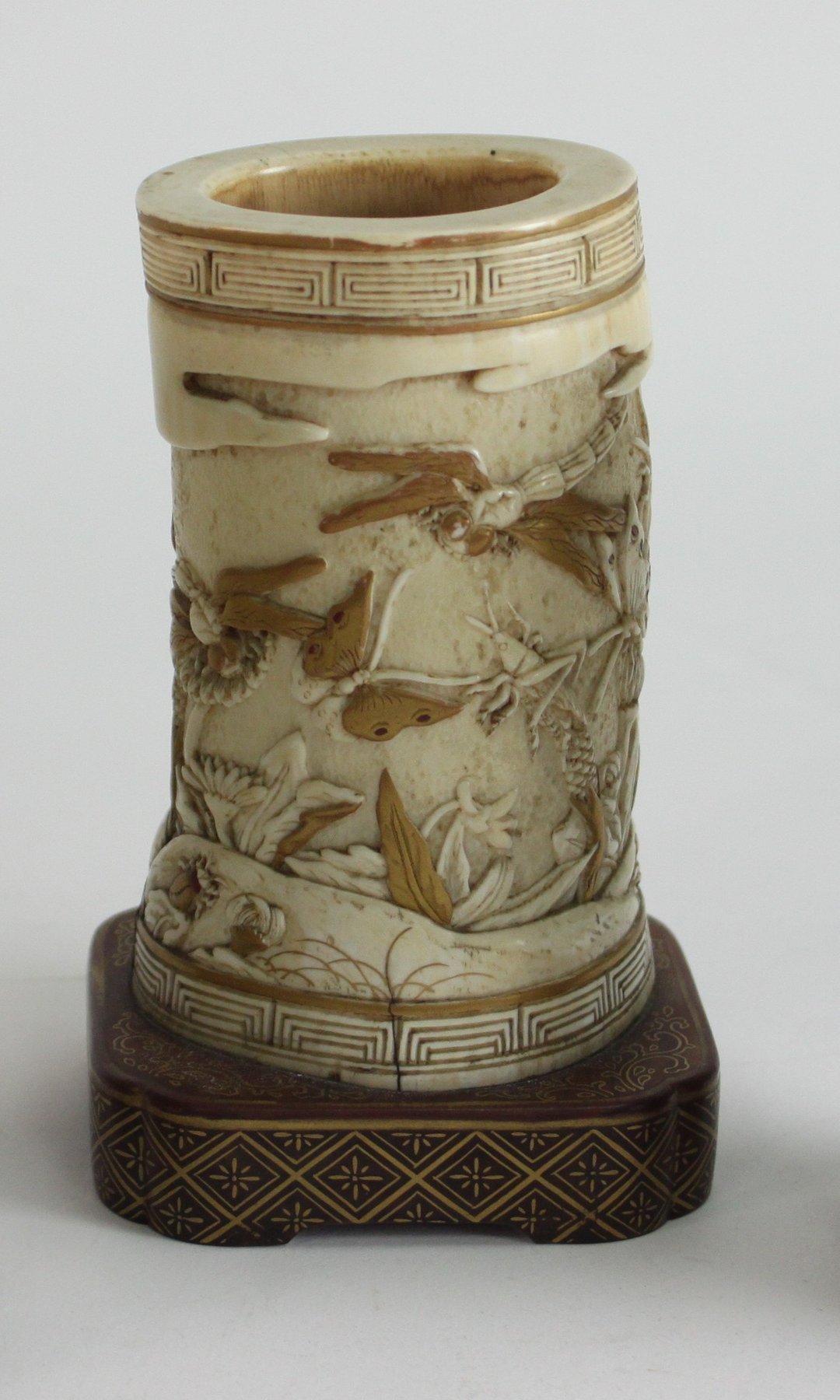 Appraisal: A Japanese ivory tusk vase Meiji period decorated insects in