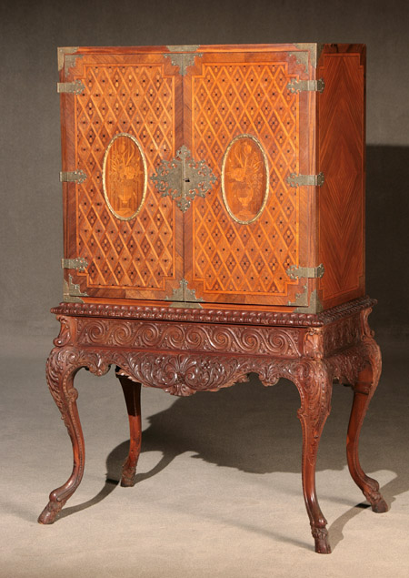 Appraisal: George III Style Marquetry and Parquetry Tulipwood and Kingwood Cabinet-on-Stand