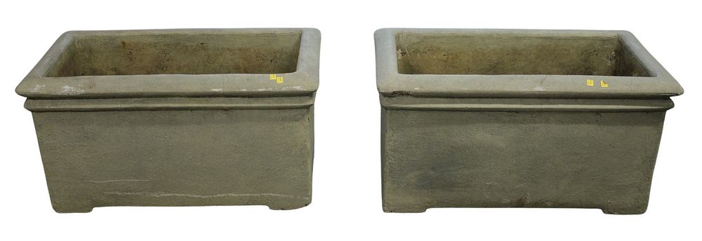 Appraisal: Pair of Large Rectangle Cast Cement Outdoor Planters height inches