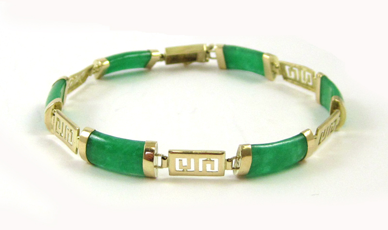 Appraisal: JADE AND FOURTEEN KARAT GOLD BRACELET measuring - inches in