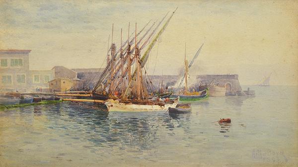 Appraisal: ARTHUR MERRIC BOYD SNR - Moored Sailing Boats watercolour signed