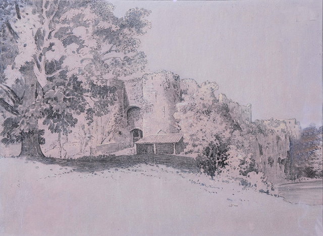 Appraisal: THOMAS TUDOR - The gateway to Chepstow Castle pencil drawing