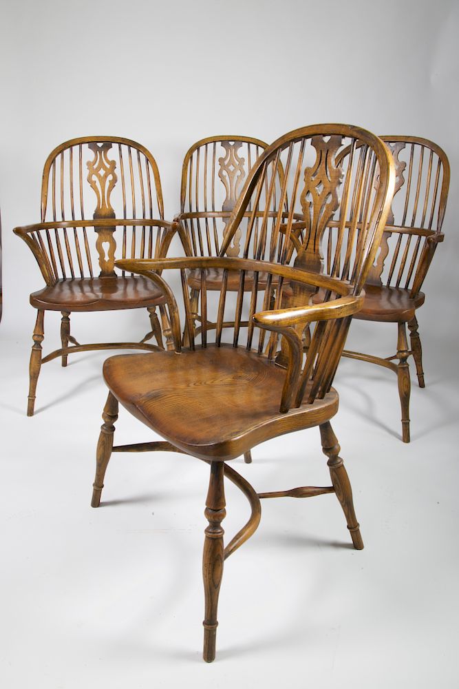 Appraisal: Set of English Elm Bow Back Windsor Armchairs Exclusive on