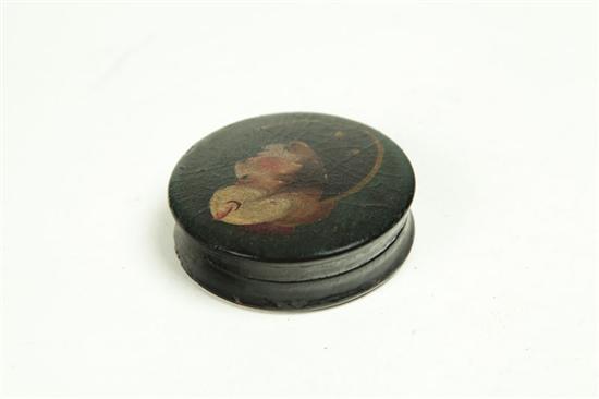 Appraisal: SNUFF BOX European th century lacquer Round box the lid