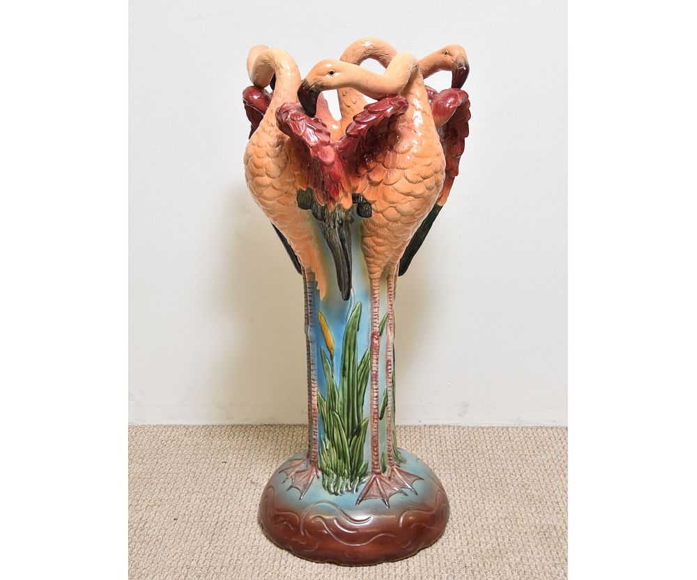 Appraisal: Flamingo Cane Umbrella Stand Colorful ceramic flamingo cane umbrella stand