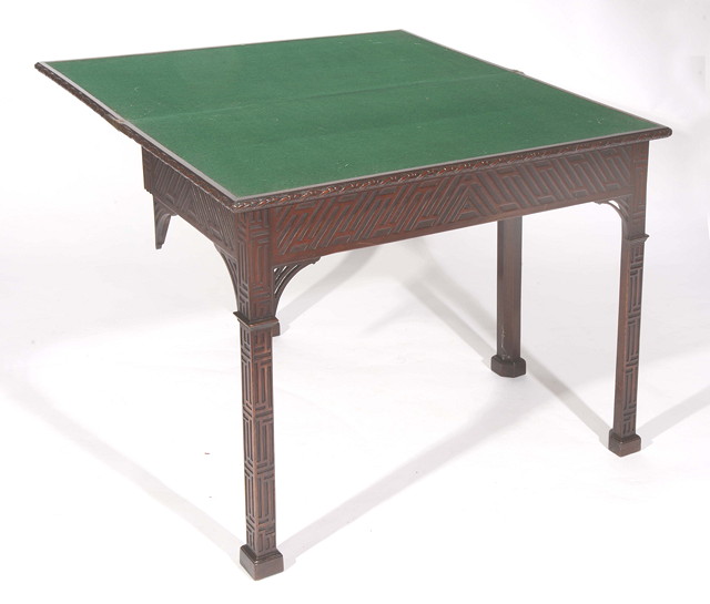 Appraisal: A GEORGE III CHIPPENDALE MAHOGANY RECTANGULAR FOLD OVER CARD TABLE