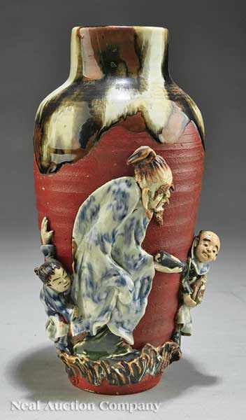 Appraisal: A Japanese Sumida Ware Figural Vase early th c red