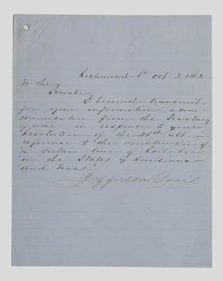 Appraisal: Jefferson Davis correspondence with the Confederate Senate two items nine