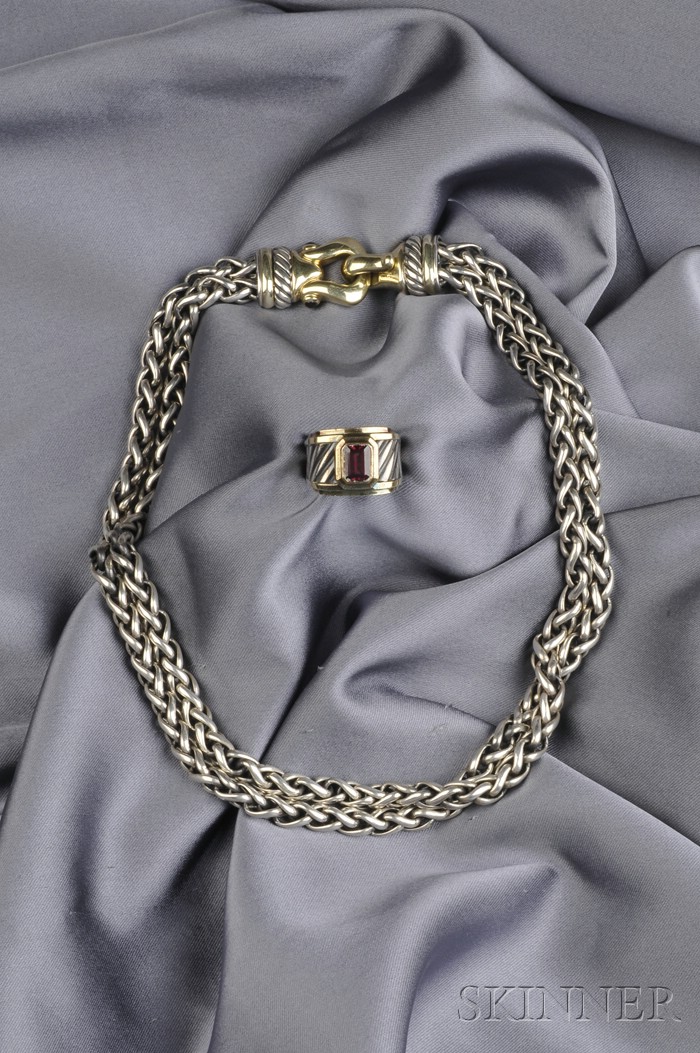 Appraisal: kt Gold and Sterling Silver Necklace and Ring David Yurman