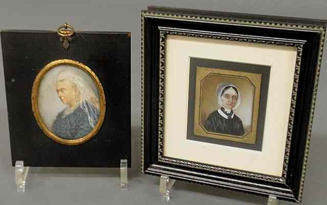 Appraisal: Two miniature watercolor portraits th c oval x and square