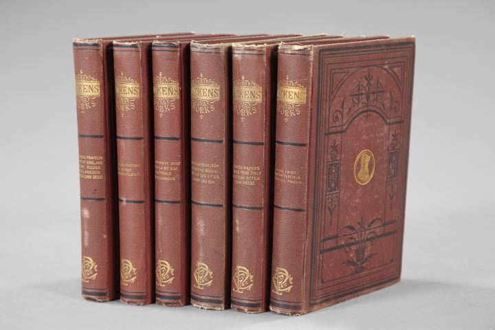 Appraisal: Six-Volume Claret Faux-Morocco-Bound Set of Dickens' Works fourth quarter th