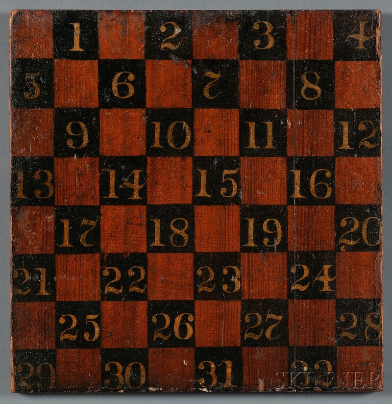 Appraisal: Painted Yellow Pine Checkerboard with Numerals - America late th